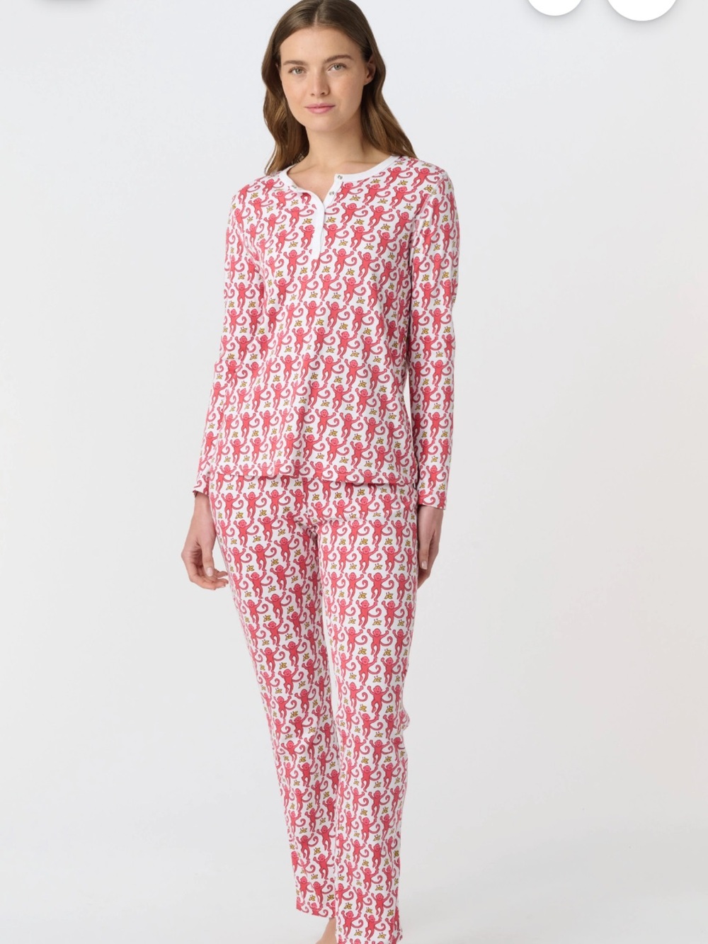 Roller Rabbit Long Sleeve Pink Monkey Pajamas, Size Small